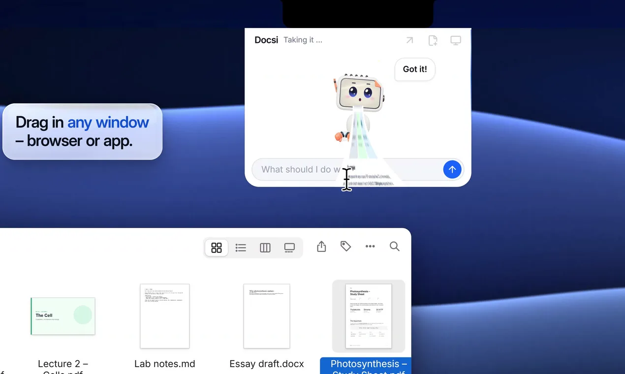 Drag in any window – browser or app
