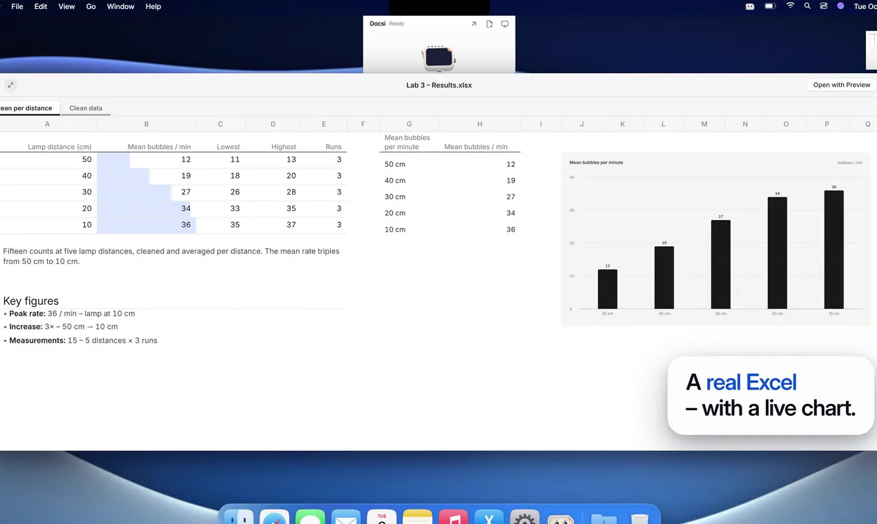 A real Excel – with a live chart